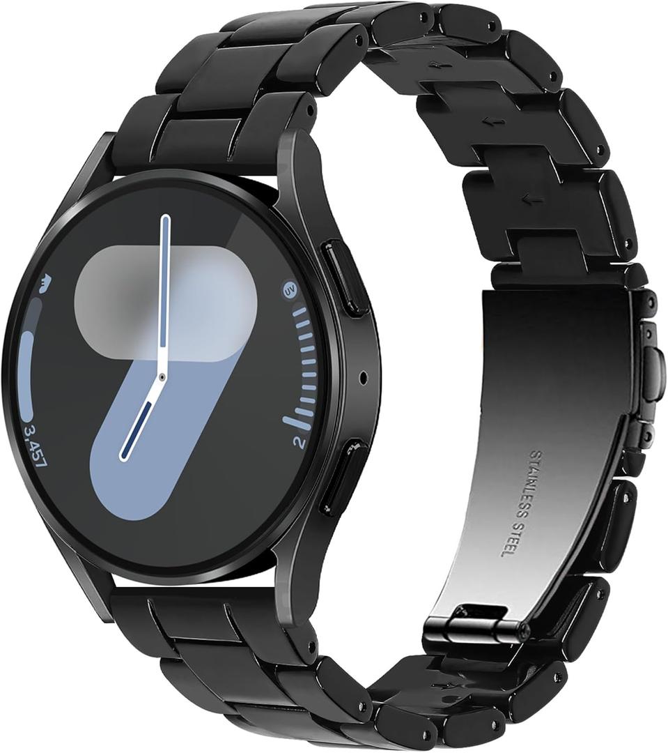 Resin Bands Compatible with Samsung Galaxy Watch 7 FE 6 5 40mm 44mm/Pro 45mm,Galaxy Watch 4 40/44mm,Galaxy Active 2 40/44mm,20mm Band for Galaxy Watch 6 4 Classic 42mm 43mm 46/47mm Watch 3 41mm Women (Pure Black)