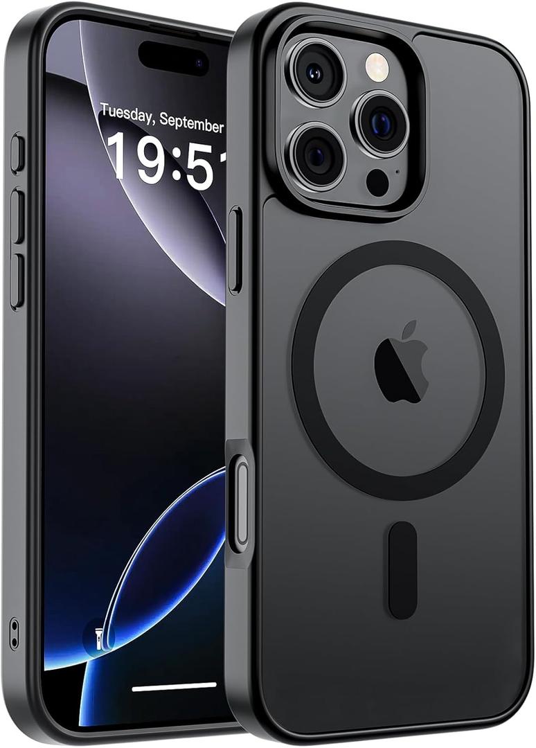 SUPFINE Magnetic for iPhone 16 Pro Case (Compatible with MagSafe) (Military Grade Drop Protection) Translucent Matte Shockproof with Anti-Fingerprint Phone Cover,Black