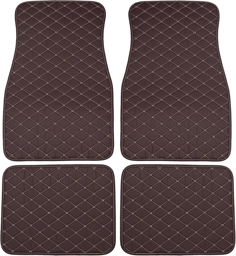 Auto Floor Mats Kit, Autopet Floor Mat Protection Universal for Truck Sedan SUV Front Rear Floor Waterproof Faux Leather Coffee Color