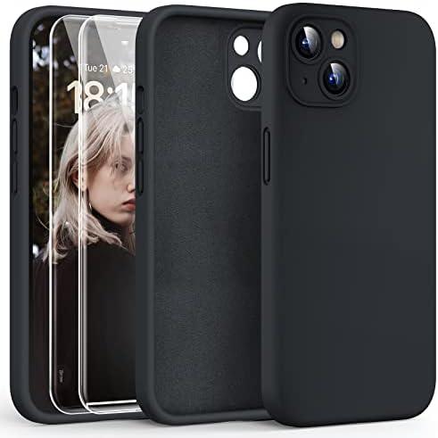 Pack of 2 HATOSHI for iPhone 13 Case, Liquid Silicone Upgraded [Camera Protection] with [2 Screen Protectors], Soft Anti-Scratch Microfiber Lining Shockproof Phone Case for iPhone 13 6.1 inch, Space Black