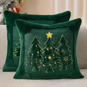 DFXSZ Christmas Pillow Covers 18x18 Yellow StarLanterns Green Christmas Tree Decoration Soft Plush Faux Fur Jacquard Throw Pillows for Bedroom Sofa Holiday Festivals Winter Home Decor PTK066A18