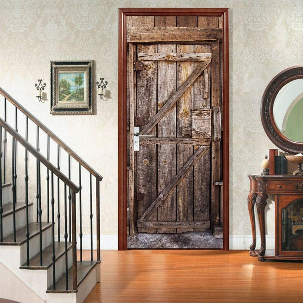 3D Door Stickers Murals Peel and Stick - Wooden Door - Wallpaper Self-Adhesive Decals Removable PVC Waterproof Poster for Bedroom Living Room Decoration 30.3"x78.7"