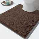 Yimobra Toilet Rugs U Shaped Washable - 24"x20" Non Slip Plush Contour Bath Rugs for Toilet - Super Soft Absorbent Quick Dry Toilet Mats for Bathroom, Brown