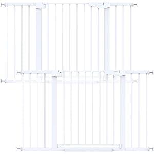 Cumbor 2-Pack 29.7-51.5 in Extra Wide Baby Gate for Stairs, Dog Gate White | Auto Close & Double Lock for Doorways, One-Hand Open Child Gate for Toddler & Pets Indoor, Pressure or Hardware Mounted