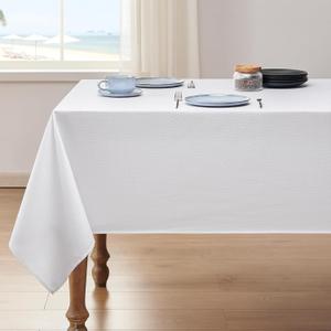 Rectangle Tablecloth Weaved Textured Water Resistant Spill Proof Table Cloth, Decorative Fabric Wrinkle Free Table Cover for Events and Dinner, White 60" x 144" (Rectangular)