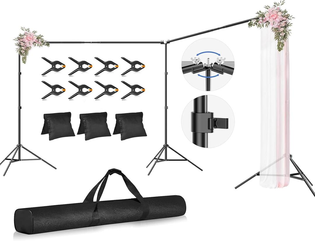 Backdrop Stand, 20x7FT Large Photo Back Drop Stand for Party | Adjustable Background Support System Kit with 310°Angle Rotatable Connector, 8 Clamps, 3 Sandbags and Carrying Bag