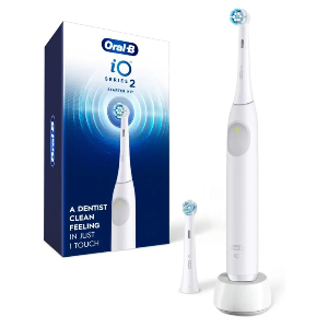Oral-B iO Series 2 Rechargeable Electric Powered Toothbrush Starter Kit, Pure White with 2 Brush Heads - Automatic Pressure Sensor to Protect Gums - 3 Modes - 2 Min Timer