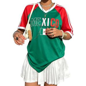 Soccer Cup 2026 Jersey Shirts for Women Mexico Jersey USA Jersey Pink Soccer Mom Tshirts Y2k V Neck Short Sleeve Top XL