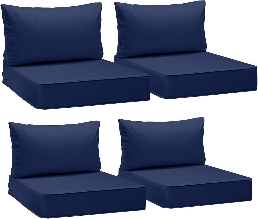 AAAAAcessories Outdoor Deep Seat Cushions, Waterproof, Fade-Resistant Patio Furniture Replacement Cushions, 25.5" x 25.5" x 5" + 25.5" x 13.5", Set of 4, Navy Blue