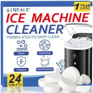 Ice Machine Cleaner Maker and Descaler - 24 Ice Maker Cleaner Tablets Compatible with All Major Brands, Nickel Safe Descaler Countertop Portable Commercial Icemaker Cleaning Solution