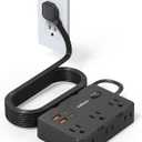 Flat Plug Power Strip Surge Protector, 5ft Ultra Thin Extension Cord with 4 USB Wall Charger(2 USB C Port), 6 Widely-Spaced Outlets Power Strip Compact for Travel, Office, Dorm Room Essentials (Black)