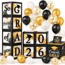 2026 Graduation Decorations Set 4 PCS Black Boxes with Letters GRAD, 30 Balloons, Congrats Grad Card Box for High School College Graduation Party Supplies (Black-Graduation)