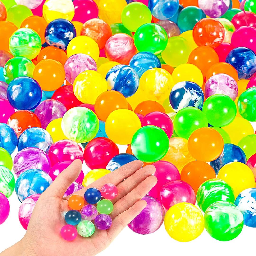 Leitee 500 Pcs Bouncy Balls Bulk, 0.7 Inch/ 18 mm Small Neon Swirl Bouncing Balls for Vending Machine, Kids Birthday Party Favors and Class Prizes (500 Pcs)