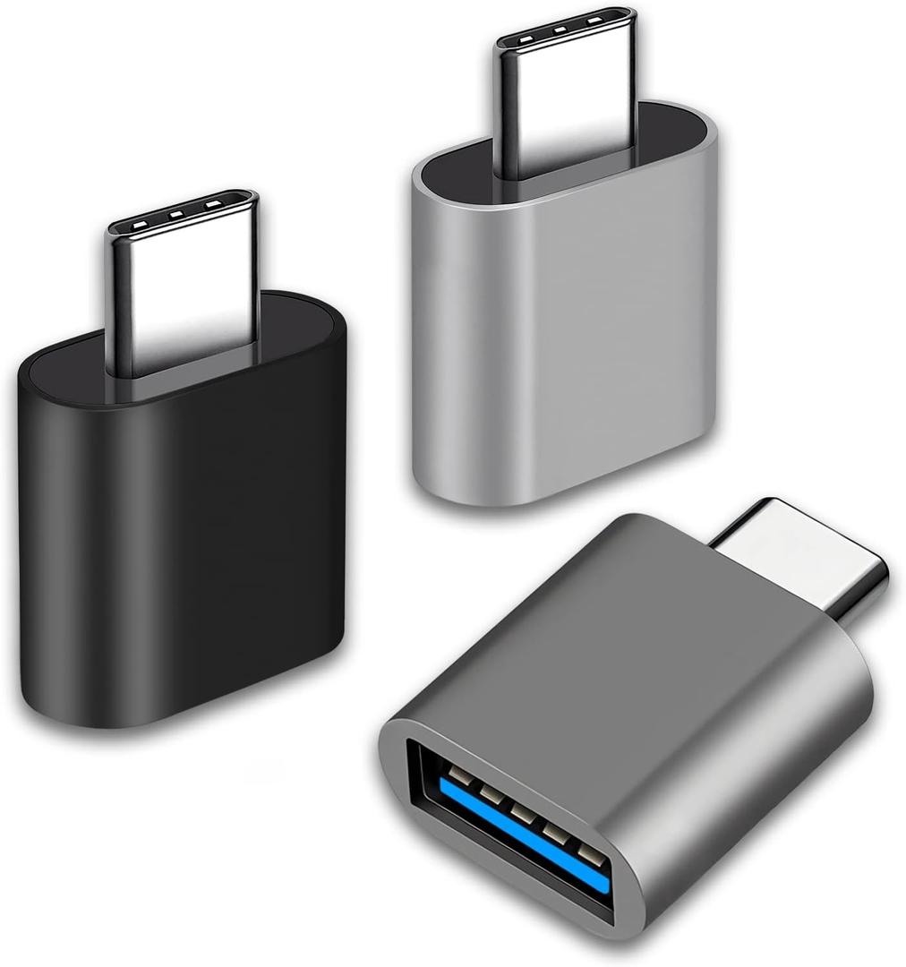 USB C to USB Adapter, Type C Thunderbolt 4 OTG Converter, USB C Male to USB 3.0 Female Adapter (3-Pack) for Apple MacBook Pro, Mac Book, iPad, Samsung Galaxy S20-S23 and More (Black/Grey/Silver)