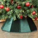 Blissun Christmas Tree Collar, Velvet Foldable Christmas Tree Ring with Golden Dotted line, Christmas Tree Skirt for Artificial Christmas Trees Decoration, Green