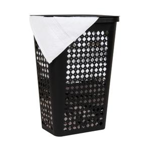 Mind Reader Slim Tapered Laundry Hamper with Lid, Clothes Basket with Swiss Cross Cut-Outs, Lightweight & Ventilated, Plastic, 16.75"L x 12.75"W x 23"H, Black