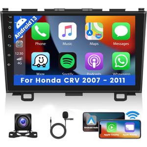 Android 13 Car Stereo for Honda CRV 2007 2008 2009 2010 2011, Wireless Carplay Android Auto, 9 Inch Touch Screen Bluetooth Car Radio HiFi GPS WiFi SWC AHD Backup Camera, 1+32G
