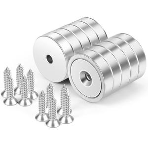 Neosmuk Magnets with Screws, 130lbs Strong Neodymium Disc Magnet with Holes in The Center,Cup Magnet with Mounting Hole Heavy Duty, Round Rare Earth Magnetic High Strength in Middle,10 Pack (Silver)