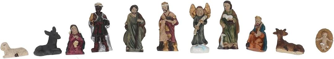 BFYDOAA Nativity Scene Set of 11 Mini Figurines Resin Miniature Nativity Collections Christmas Tabletop Holy Family Ornaments for Religious,Mantel,Xmas Gift