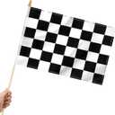  Checkered Small Stick Flag 12x18 Inch Black and White Racing Hand Held Race Car Flags Decorations