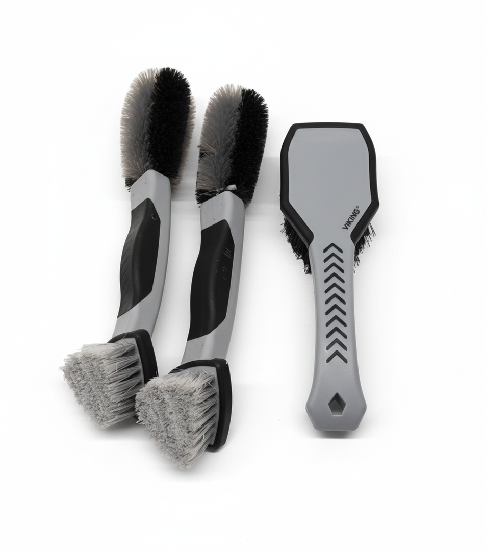 VIKING Tire Brush and Wheel Brush for Cleaning Car, Tires, Car Wash, Grey, 10.3 x 3.3 x 2.3 inch, 3 Pack
