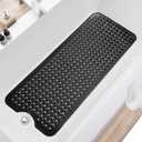 TEESHLY Bath Tub and Shower Mats, Non Slip 40 x 16 Inch Extra Long Bathtub Mat, Machine Washable Bathmat with Drain Holes, Suction Cups for Bathroom Floor, Black
