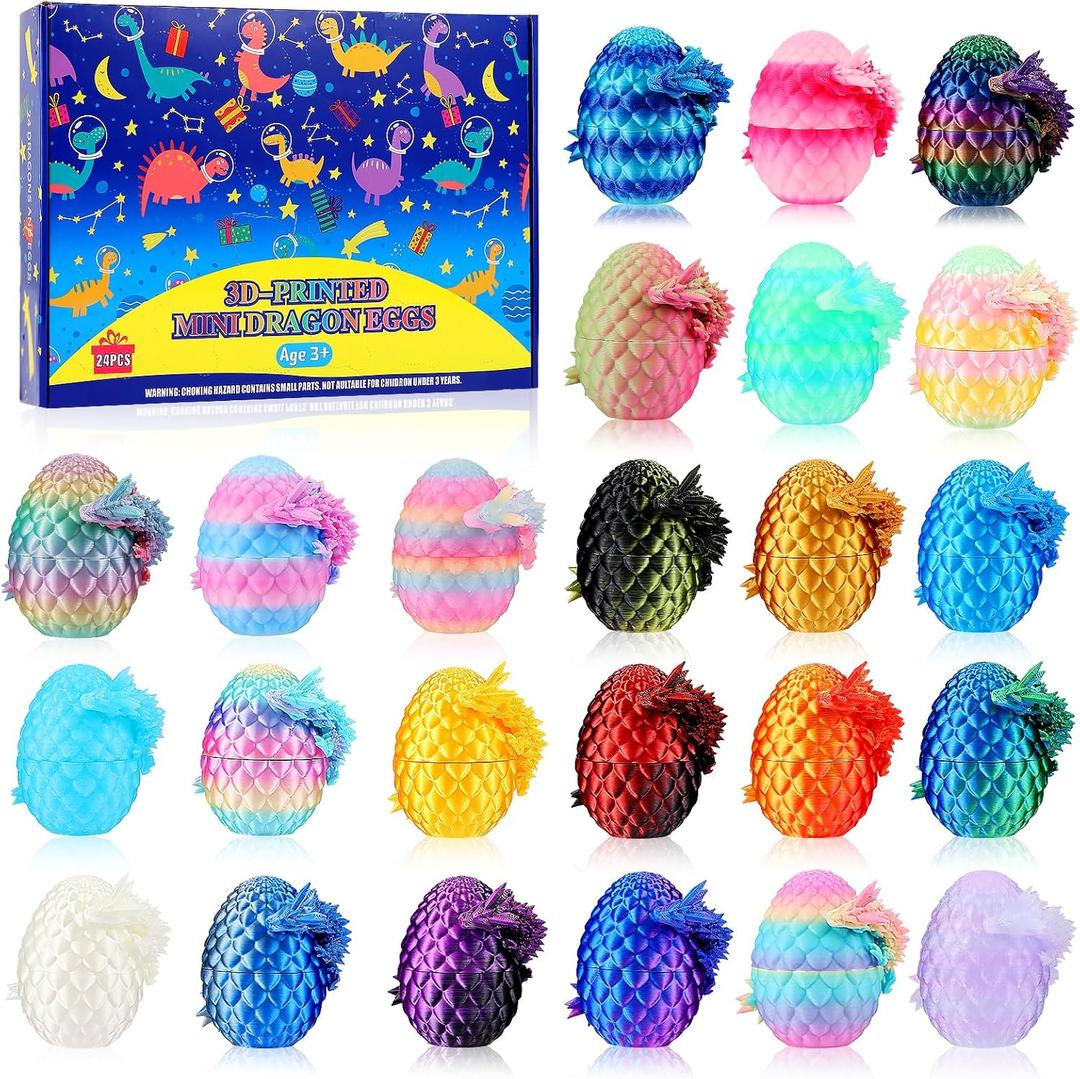 24 Pack 3D Printed Dragon Eggs with Dragon Inside,Prefilled Easter Dragon Egg for Basket Stuffers,Animals Toy Party Favors for Kids,Goodie Bags Stocking Stuffers for Teen Boys Grandkids Girls
