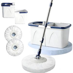 Spin Mop and Bucket Set - 360 Degree Microfiber Mop with Hands Free Wringer System, Multi Surface Floor Cleaning Mop for Hardwood, Tile, and Vinyl Floors, Blue