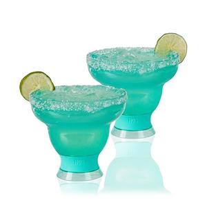 HOST FREEZE Margarita Cocktail Glasses, Frozen Cup Double Wall Plastic Margarita Glasses Drinking Set Modern Drinking Glasses Aqua Blue, Set of 2