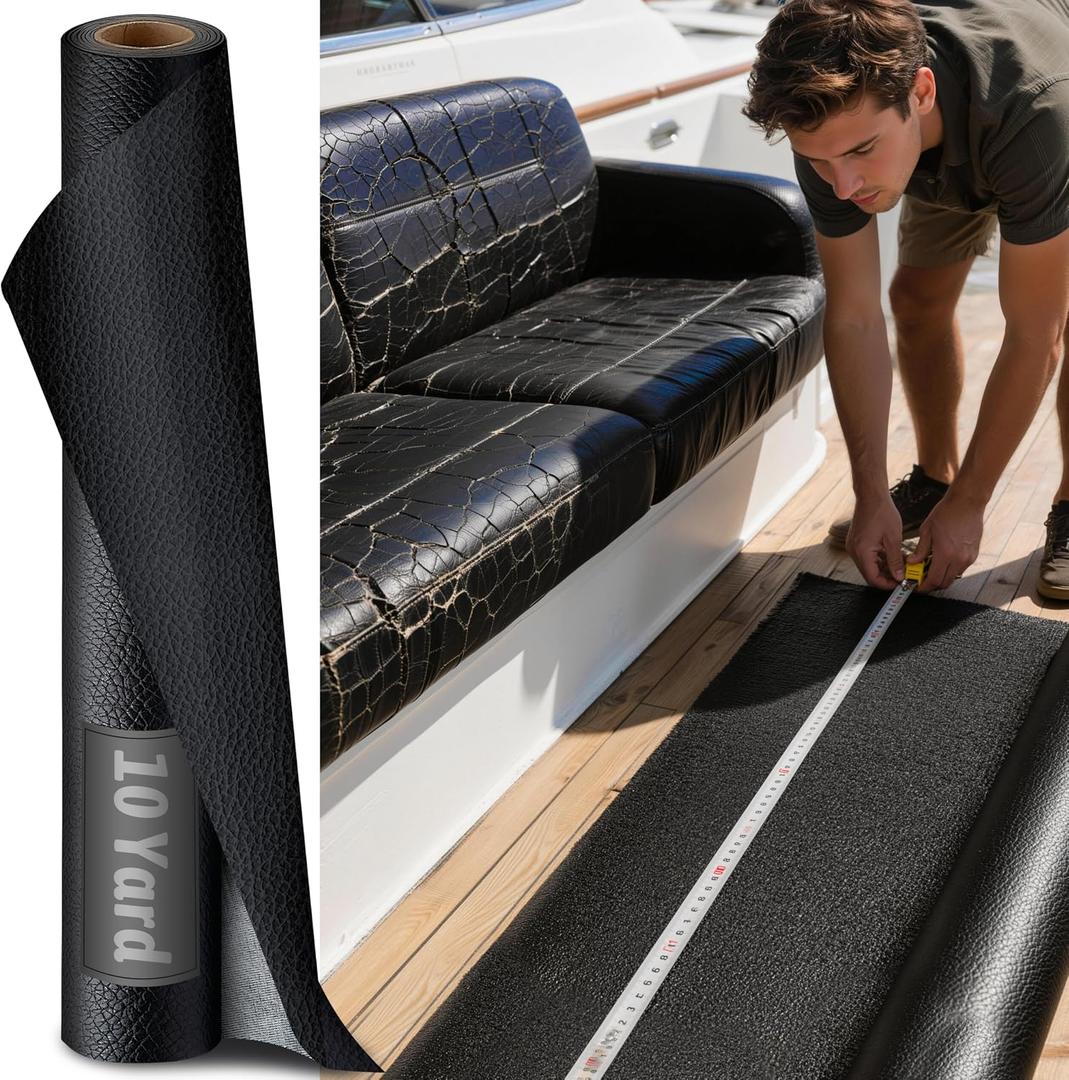Marine Vinyl Upholstery Faux Leather: Meneng 10 Yard Roll Heavy Duty Boat Seat Vinyl Fabric - Waterproof & Scratch-Resistant for Furniture Sofa Repair