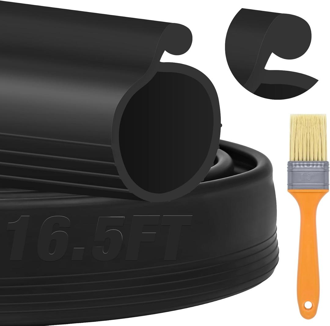 ToLanbbt 16.5FT Garage Door Seals Bottom Rubber 0.35" Big P Bulb Bottom Weather Strip, Overhead Garage Door Seal Replacement Weather Stripping (16.5 FT, Black)