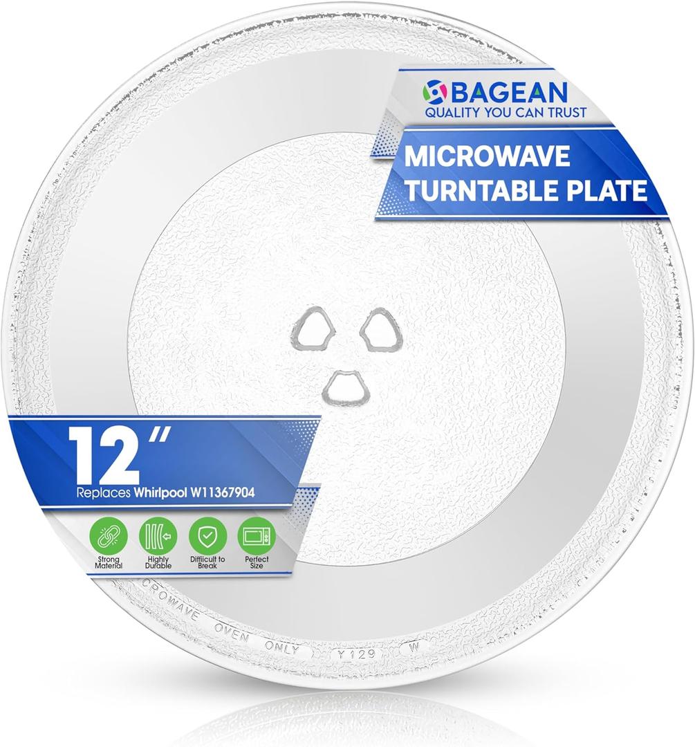 Microwave Plate Replacement for 12 W10337247 W11367904 Whirlpool Microwave Glass Plate - Rotating Oven Microwave Turntable Plate - Spinning Dish Tray Turntables For Better Reheating and Cooking