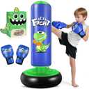 Inflatable Punching Bag, 48" Punching Bag for Kids with Boxing Gloves, Stable Boxing Set for Karate, Taekwondo,Dinosaur Toy & Gifts for Boys 3 4 5 6 7 8 Year Old (Blue)