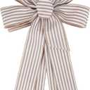 Meseey Large 24 x 10 Inch Natural Burlap White Rustic Ribbon Bow Farmhouse White Striped Wreath Bows for Christmas Door Wreath Home Decorations Tree Topper Party (White Striped) (PBCDBo23040022)