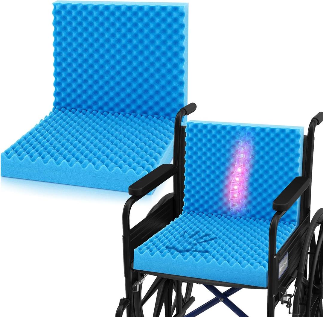 Geiserailie 2 Pcs 32 x 18 x 3 Inches Egg Foam Pad Wheelchair Seat Cushion Backrest to Relieve Back Egg Foam Cushions Wheelchair Accessories for Office Chairs Wheelchair Recliner Back Chair