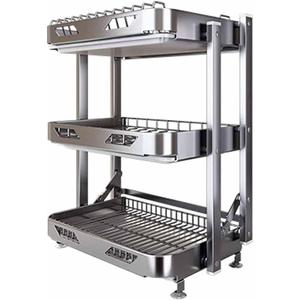 Foldable Dish Rack,Stainless Steel Drain Rack,3 Tier Dish Drying Rack, Rustproof Dish Drainer for Kitchen Countertop with Drain Tray,Silver
