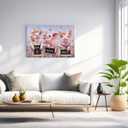 36"x24" Framed Canvas Picture Wall Art, Large Farm Animal Pictures, Cute Pigs Wear Flower Wreath Portrait Print, Textured Painting, 3D Acrylic Diamonds, Wood Strips, Glitters Details, for Ranch House