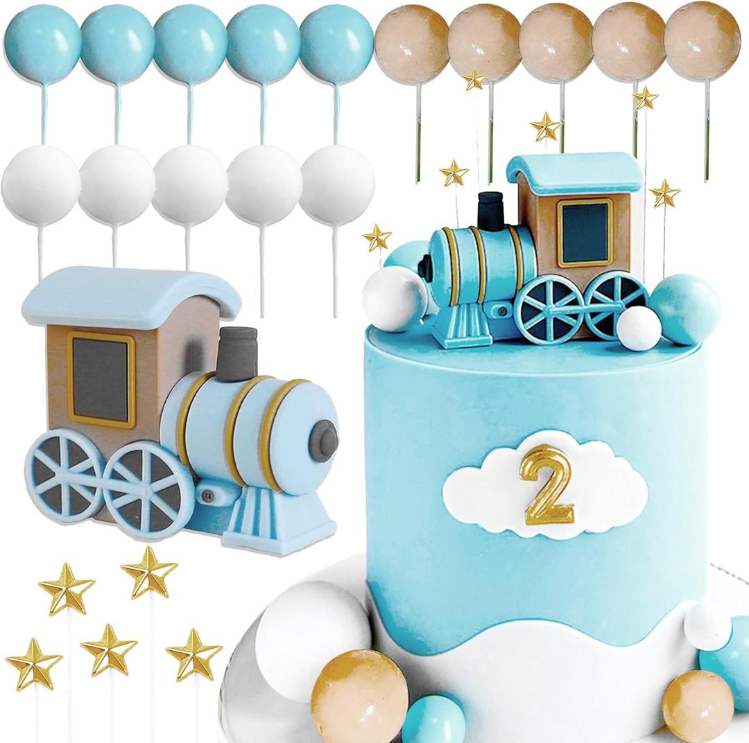 JeVenis Vintage Blue Train Cake Decoration Train Cake Topper Train Theme Birthday Decorations Baby Shower Party Supplies Baby Shower Cake Decoration