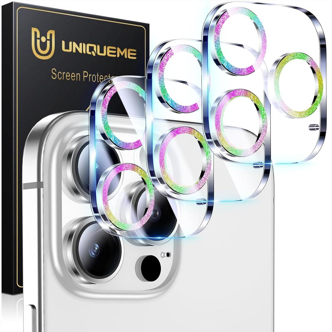 UniqueMe for 3 Pack iPhone 16 Pro/iPhone 16 Pro Max Camera Lens Protector - [Drop Protection] [Case Friendly] 9H Tempered Glass Camera Cover Screen [Update New Version] - Colorful