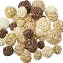 Patelai 36 Pcs Wicker Rattan Balls Decorative Balls for Vase Centerpiece Bowls Orbs Filler for Home Decor,4 Sizes(White, Wood Color, Light Tan, Coffee,2.4'',2'',1.6'',1.2'')