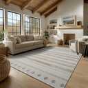 9x12 Area Rug Living Room Rugs, Boho Stain Resistant Washable Rug, Vintage Large Non-Slip Backing, Low Pile Lightweight Print Rug for Bedroom Dinning Room Home Office (Beige)