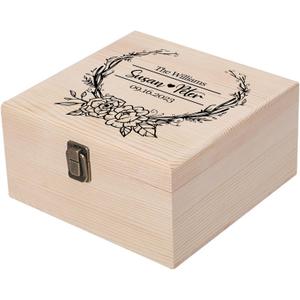 Personalized Wedding Keepsake Box Custom Name Date, Wooden Memory Box Wedding Gift Box for Couples Newlyweds - Customized Gifts for Bridal Shower Anniversary Engagement Christmas (Design 4-White)