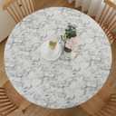 Round Vinyl Fitted Tablecloth with Flannel Backing Elastic Table Cloth Waterproof Oil-Proof Plastic Cover (Large Round Fits Table up 45"-56" Diameter, Marbling)