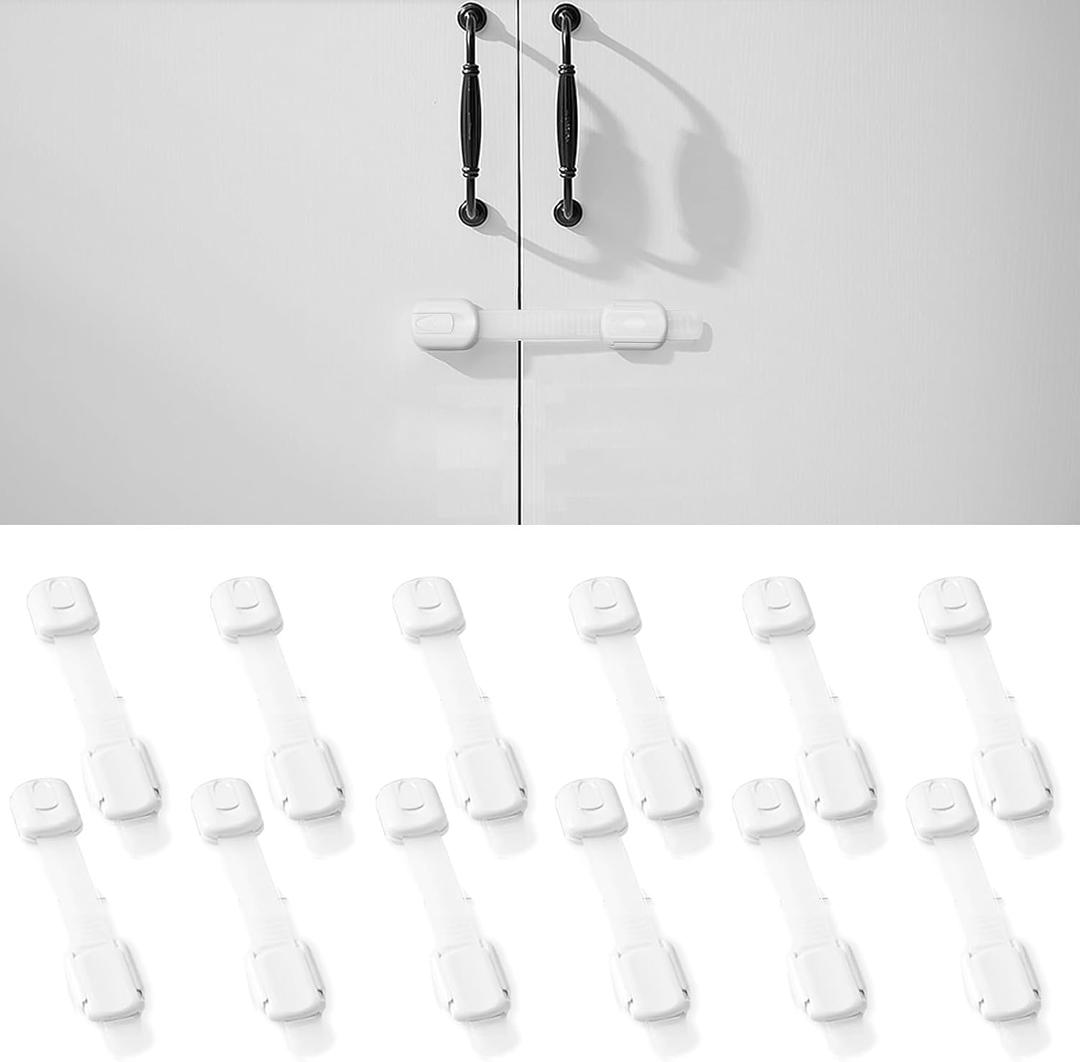Inaya 12-Pack Child Proof Locks for Cabinet Doors, Drawers, Fridge, Toilet Seat, Dishwasher, Trash Can, Cupboard - 3M Adhesive - No Drilling - Baby Proofing Cabinet Locks (White)