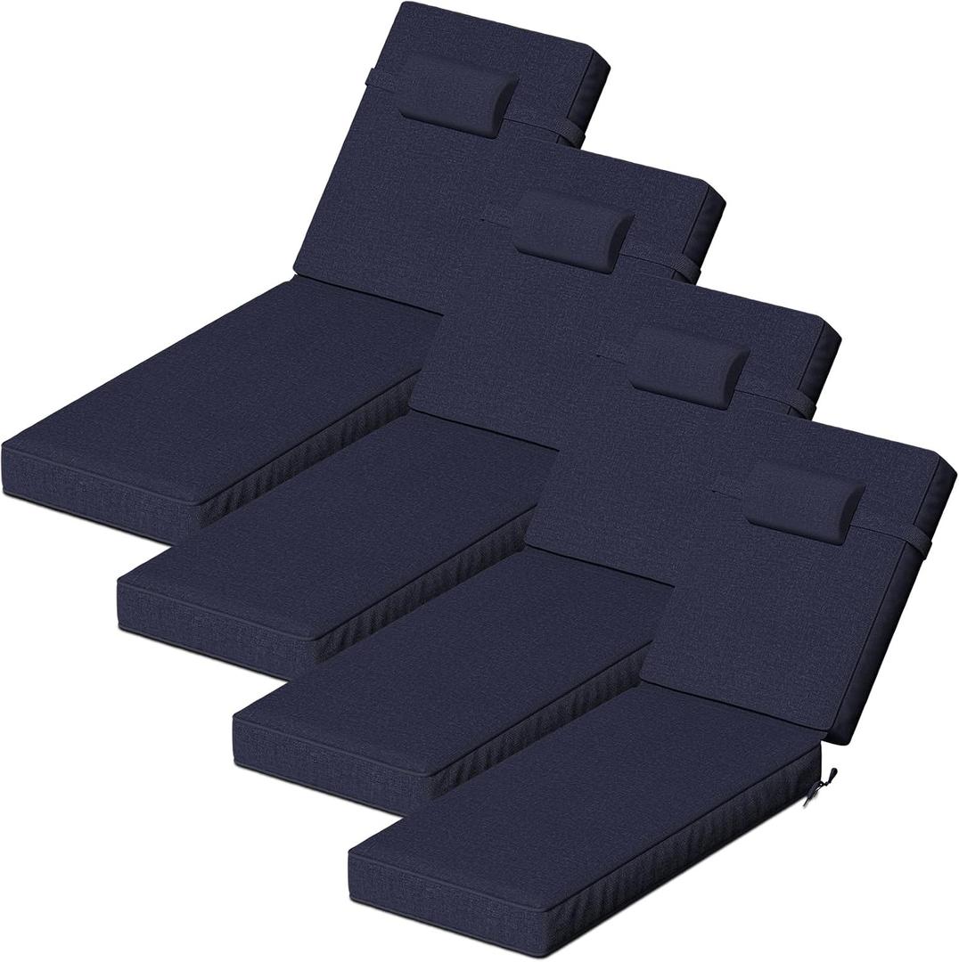 72 x 21 x 4 Inch Olefin Chaise Lounge Cushions, Lounge Chair Cushions with Headrest for Outdoor Furniture - Weather and Fade Resistant Patio Replacement Furniture Lounge Chair Cushion Set of 4, 4 Count-72 in L x 21 in W x 4 in T