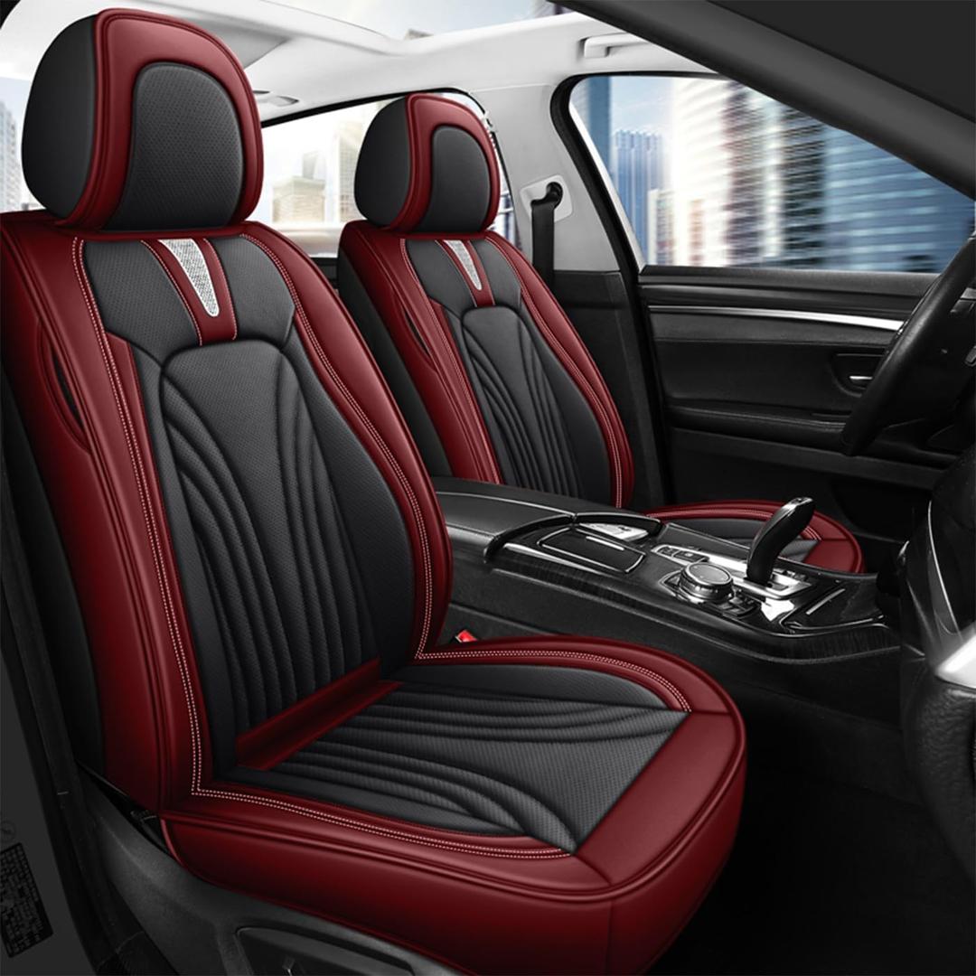 Car Seat Covers for 2 Seats - Nappa Leather 3D Foam Back Support, Super Breathable, All Season Car Seat Cushion with Storage Bags, Universal Fit for Most Cars, Colour- Red Black
