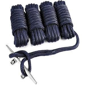 Young Marine 3/8 Inch x 15FT Double Braided Nylon Dock Lines Rope, Dock Line with 12 Inch Eyelet for Mooring Boats, Black (4 Pack, Navy Blue)