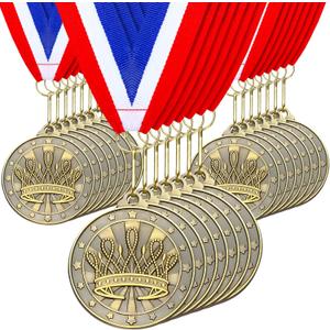 Remuuly 20 Pcs Beauty Pageant Medals 2 Inch 3D Gold Beauty Queen Trophy Medal Princess Tiara Pageant Prizes Beauty Queen Award Medals with Neck Ribbon