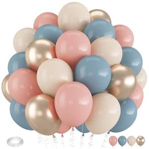 Froova Gender Reveal Balloons, 12 Inch Dusty Pink Blue White Sand and Gold Balloons for Boho Neutral Baby Shower Birthday Party Boy or Girl Gender Reveal Decorations, 2 PCS