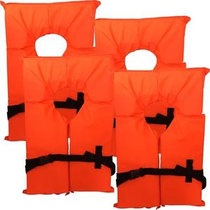 STEARNS , 4 Pack Coast Guard Approved Life Jackets for Adults. High Visibility Color Type II Keyhole Life Vest in Classic May West Style. Compliance Flotation Device Adult Neon Orange